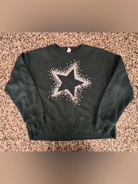 Old Navy Forest Green Crewneck with Star Rhinestone Accent